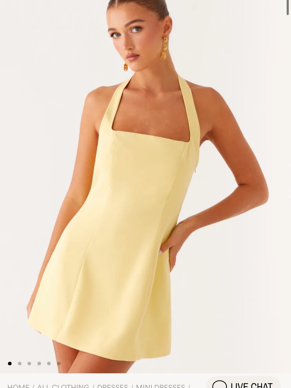 Peppermayo Pale Yellow Halter Square-Neck Mini Dress